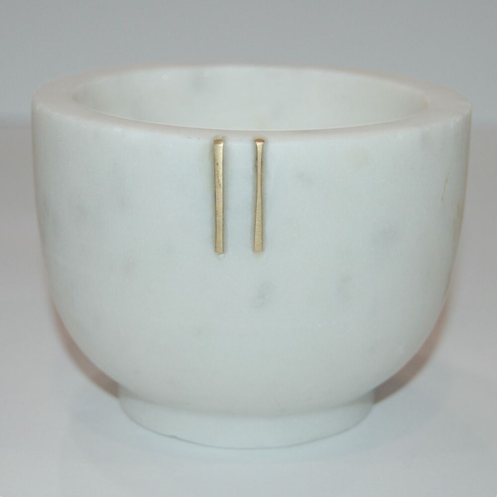 White Marble With Gold Color Accent Mortar / Dish 3" Tall 4" Wide